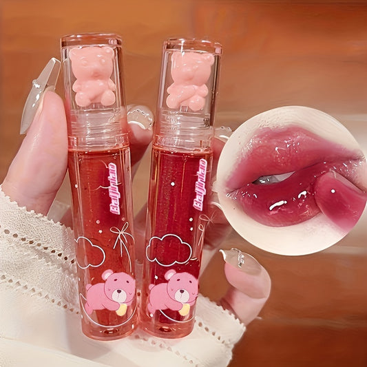 6-Color Strawberry Bear Cherry Lip Gloss - Vibrant Berry Shades, Creamy Texture, Mirror-Like Shine, Waterproof, Stain-Resistant, and Durable - Perfect Gift for Women on Valentines Day