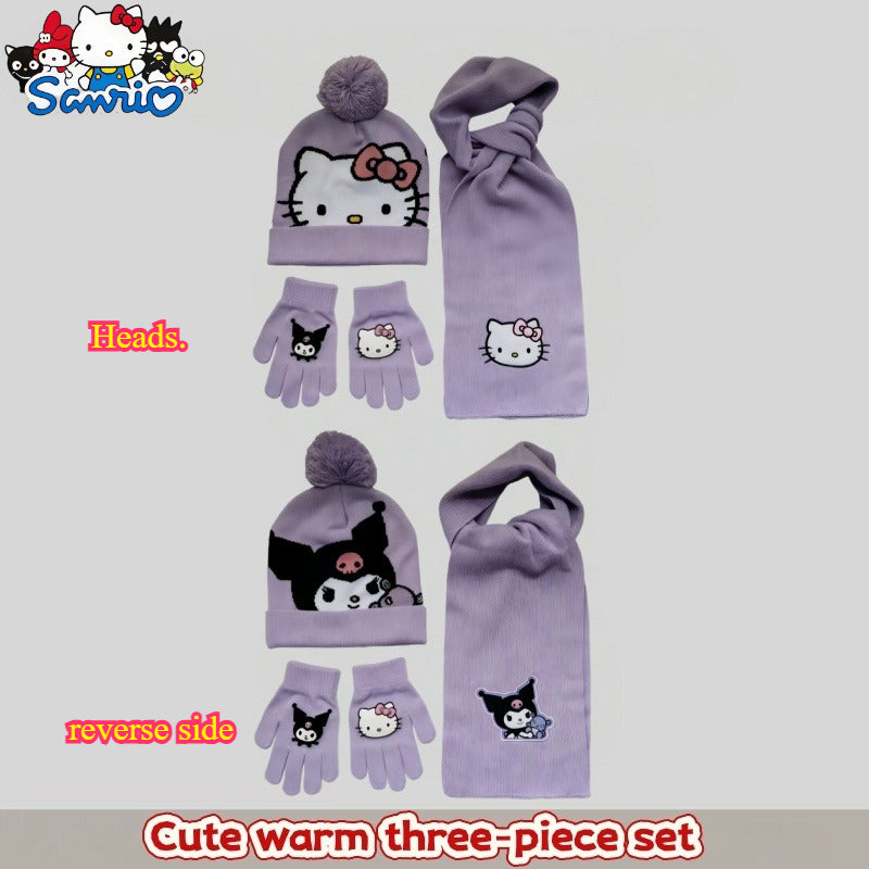 3pcs/set SANRIO Front Kitty Back for kitty Knit Hat