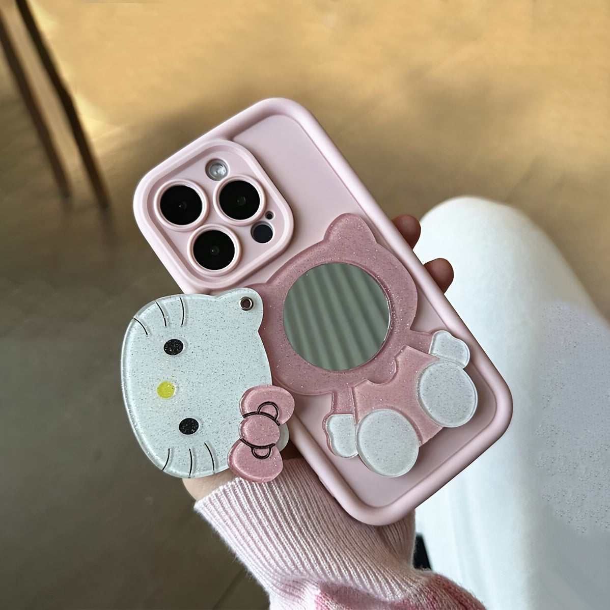 Three-Dimensional DIY Anti-Fall Protective [Authorized] Sanrio Series Pink Makeup Mirror Mobile Phone Case for Apple 16Promax/16Plus/16/16Pro/15Promax/15Pro/15Plus/15/14/14Plus/14Pro/14Promax/13/13Pro/13Promax/12/12Pro/12Prom