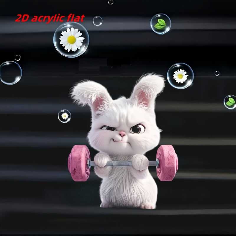 2D Flat] Weightlifting Rabbit Pattern Car Air Vent Clip Decoration, Scented Car Interior, Acrylic Luxury Cartoon Decoration Gift, Fashionable Car Interior Accessories, Clip-on Air Freshener, Scent Dispersion, Long-lasting Sce
