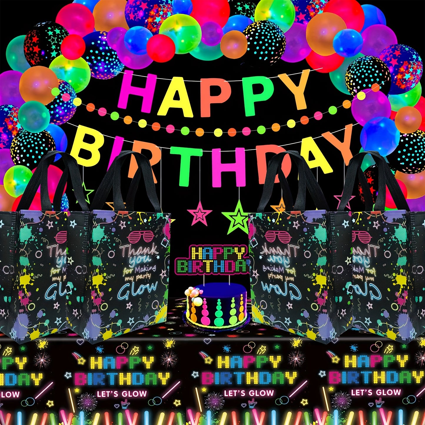 [Neon Glow Party Bags] 5/10/20/30pcs Neon Glow Party Favor Bags | Glow in Dark Party Supplies No Woven Neon Birthday Party Gift Bags | Best for Retro 80s 90s Birthday Halloween Party Decoration Supplies, Christmas, Thanksgivi