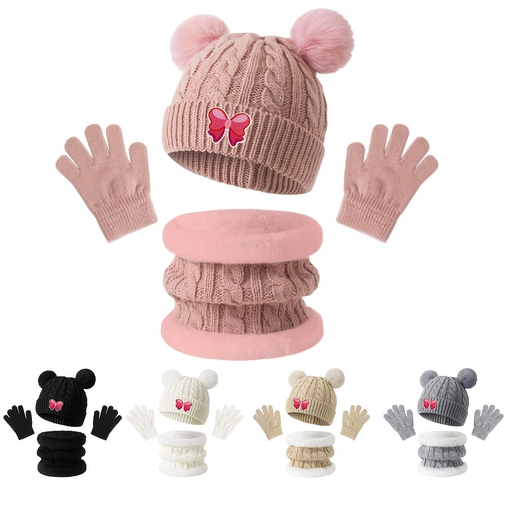 3pcs Kids Winter Set -Lined Hat, Scarf & Gloves