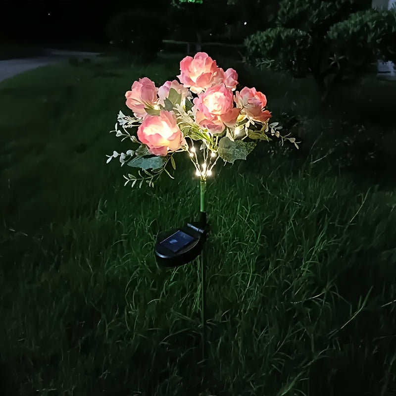 1pc/2pcs Solar Powered 7-Head Peony LED Fake Flower Decorative Outdoor Landscape Light for Yard, Garden, Front Door, Patio, Lawn Ground Lamp
