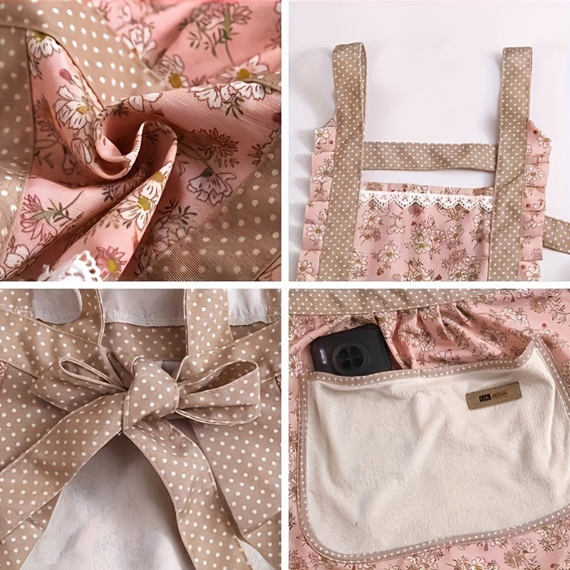 1pc Apron, Floral Print Princess Apron, for Lotus Leaf Lace Decoration, Garden Gardening Workwear Apron, Women's Apron, Kitchen Apron