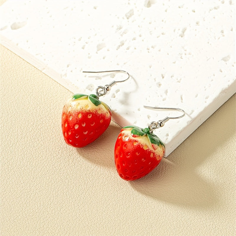 Cute Strawberry Dangle Earrings Pastoral Style Fruit Drop Earrings Spring And Summer Earrings Jewelry For Women