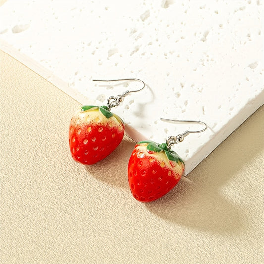 Cute Strawberry Dangle Earrings Pastoral Style Fruit Drop Earrings Spring And Summer Earrings Jewelry For Women