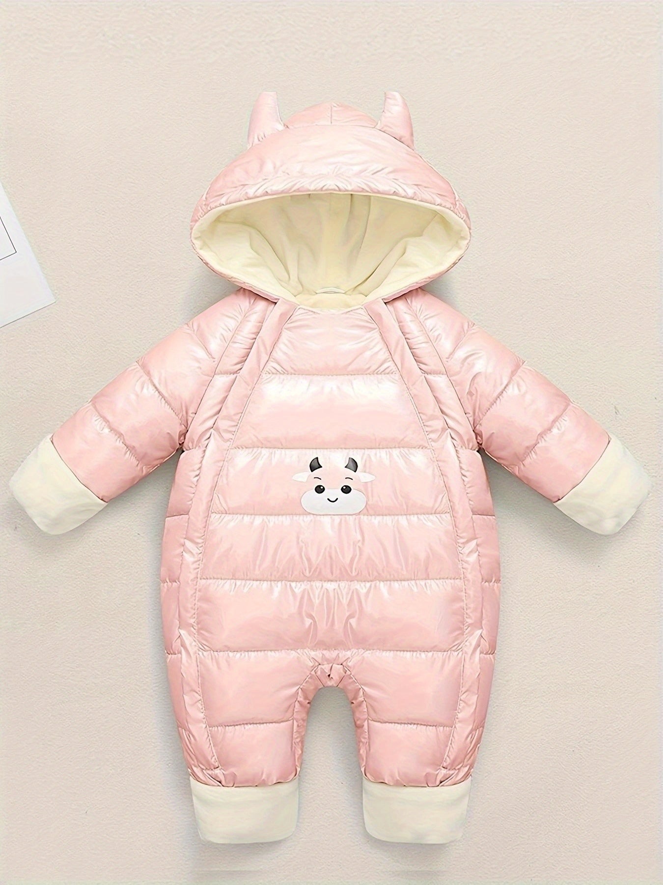 Warm Fleece-Lined Snowsuit Warm Thick Fleece-Lined Winter Snowsuit with Hood & Bear Patch.