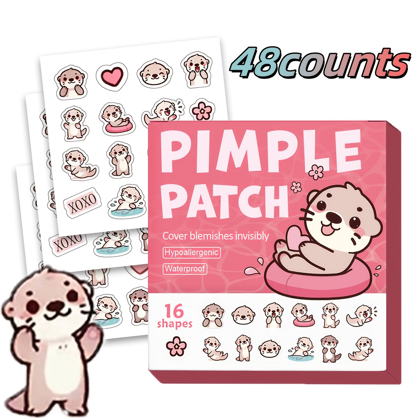 48 Counts/Box Acne Patches, Cute Otter Covers Acne And Blemishes, Acne Patches with Blemishes, Skin Spot Stickers, Holiday Gifts, Valentine'S Day Gifts