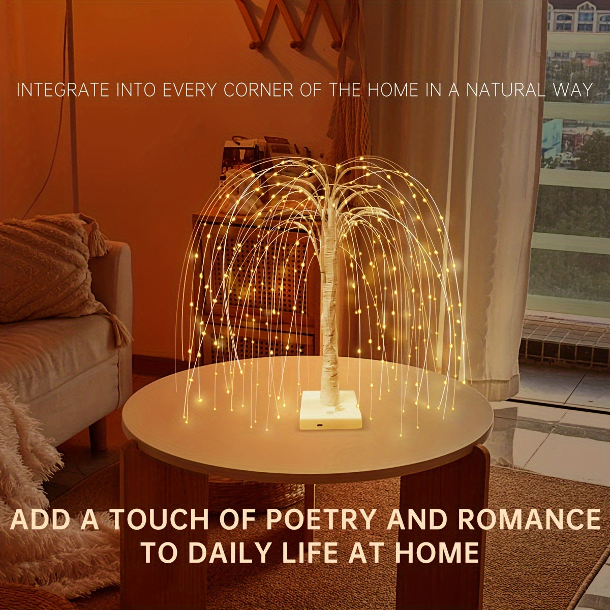 1pc Romantic Willow Tree Table Lamp with 192 LED Lights, 8 Lighting Modes, USB & Battery Powered, 19.7in Tall, PC Material for Home, Wedding, Party, Landscape Decor