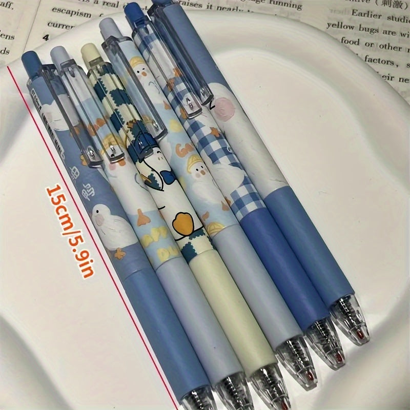 [Cute Gel Pens] 6pcs High Quality Cute Go Duck Gel Pens | Press ST Brush Question Pen Black Carbon Special Girl Heart