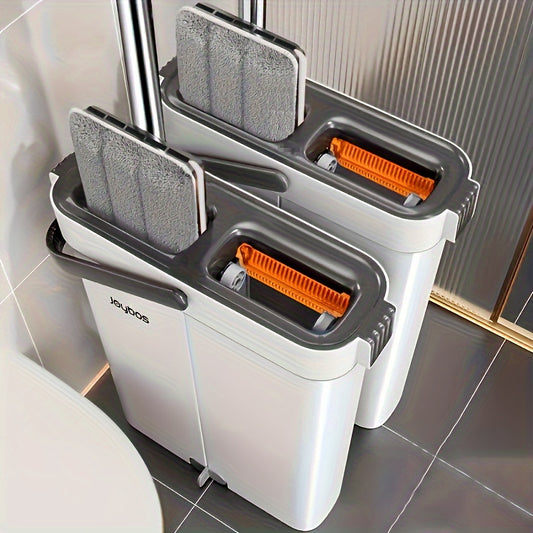 Complete Cleaning System - Hands-Free Flat Mop, Dry/Wet Bucket, 3 Reusable Microfiber Cloths | Ideal for Floors, Yards, Bathrooms, Valentine's Day Gift