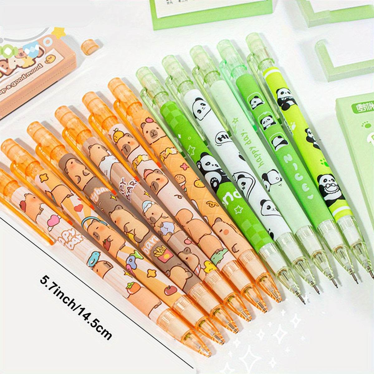 [15pcs Cute Panda Mechanical Pencil] 15pcs Cute Panda Mechanical Pencil Set with Refills & Erasers - 0.5mm Black Ink, Perfect for Writing, Drawing & Sketching, Kawaii, Tubes