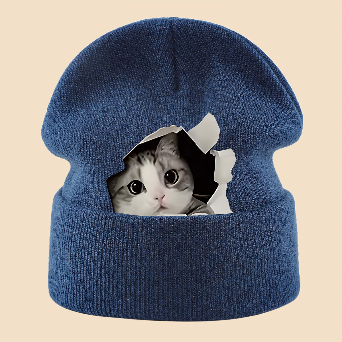 1pc Cozy Cat Peeking Through Hole Beanie l Wear