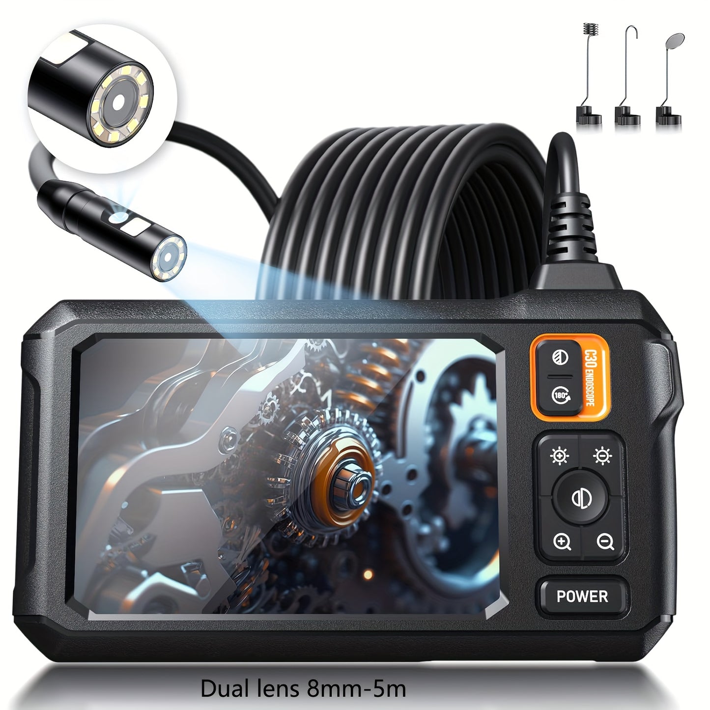 4.3in LCD Screen Industrial Endoscope 8mm Dual/ Single Lens, Endoscope Camera, Auto Repair Plumbing House Auxiliary,