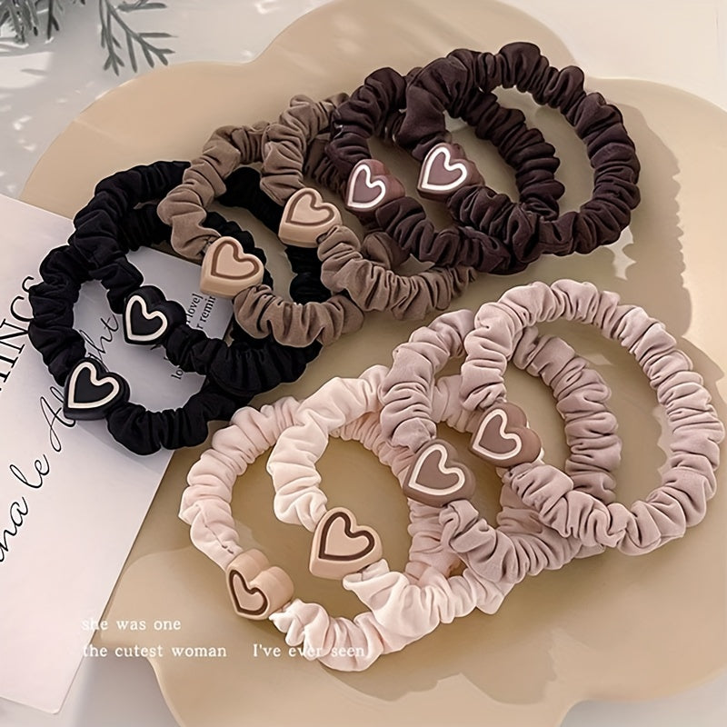 10pcs Cute Coffee Color Love Pendent Hair Rope | Elastic Rubber Hair Bands Hair Ties Bowknot Hair Accessories for Women