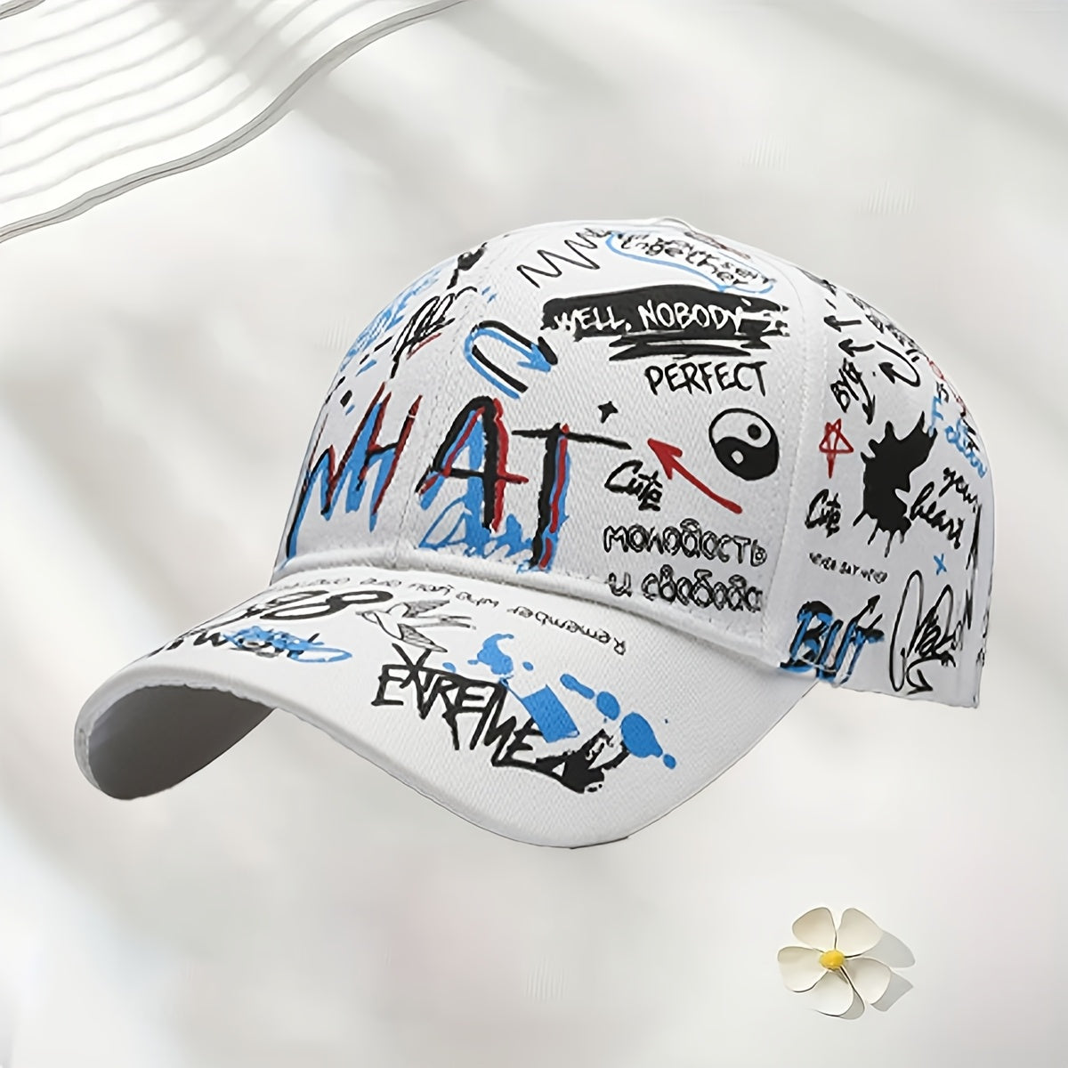 Black Baseball Cap with "WHAT" Design - Lightweight, Polyester, Adjustable Snapback, Ideal for Spring & Summer, Everyday Headgear | Adjustable Headgear | Lightweight Cap