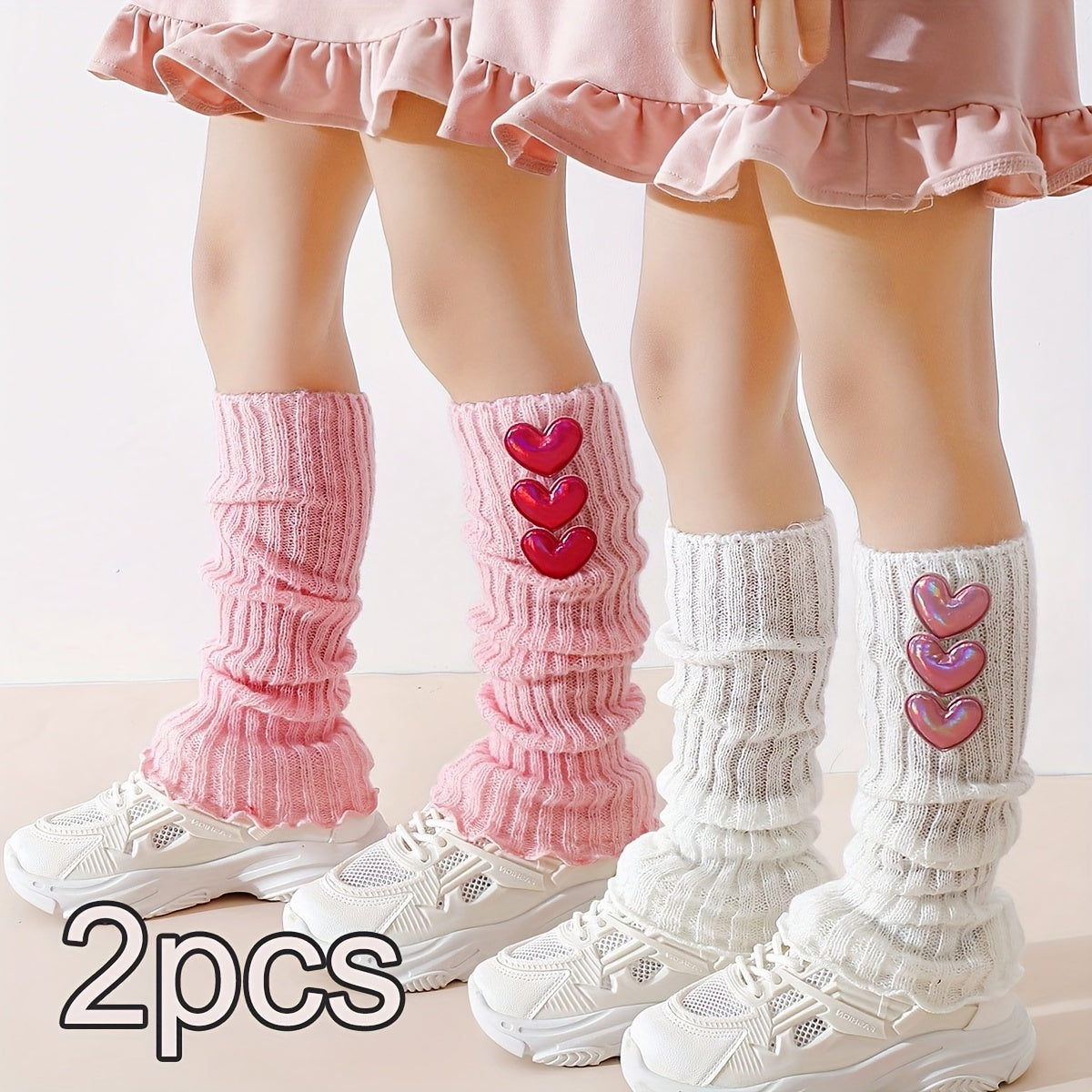 2-Pack Girls' Sweet Fashion Winter Leg Warmers with Heart Cutouts