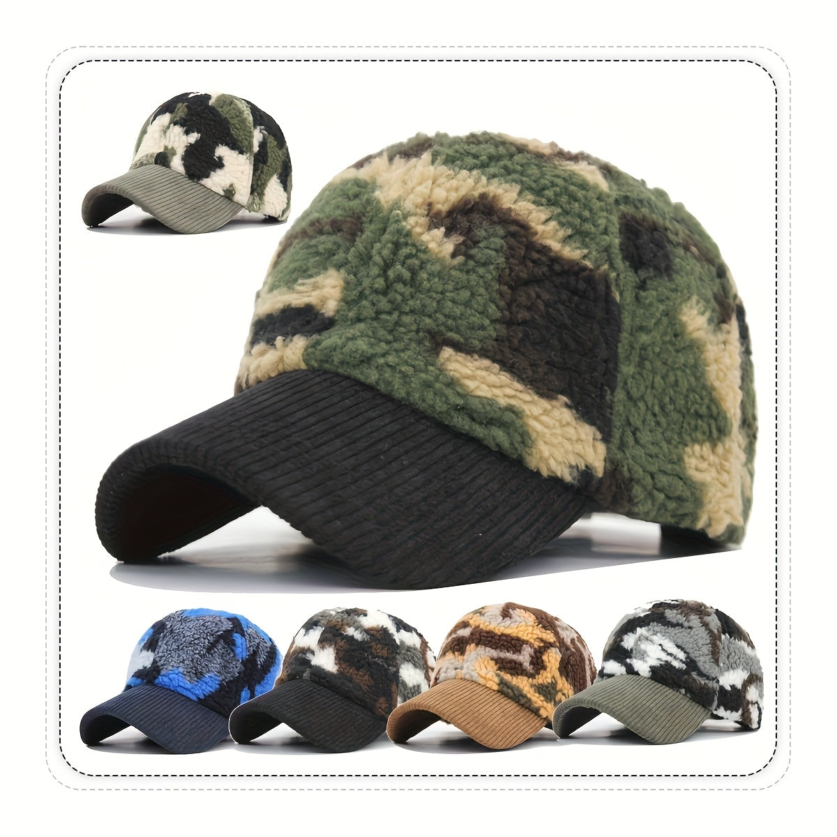 Winter Camouflage Baseball Hat, Men's And Women's Fashion Lamb Feather Cap