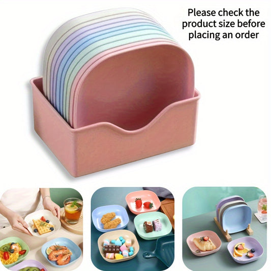10 square plate tray - Portable snack breakfast plate set - Outdoor plate, plastic material - suitable for outdoor camping, picnic dishes, plates, camping plates and cutlery, outdoor cookware, camping, hiking supplies