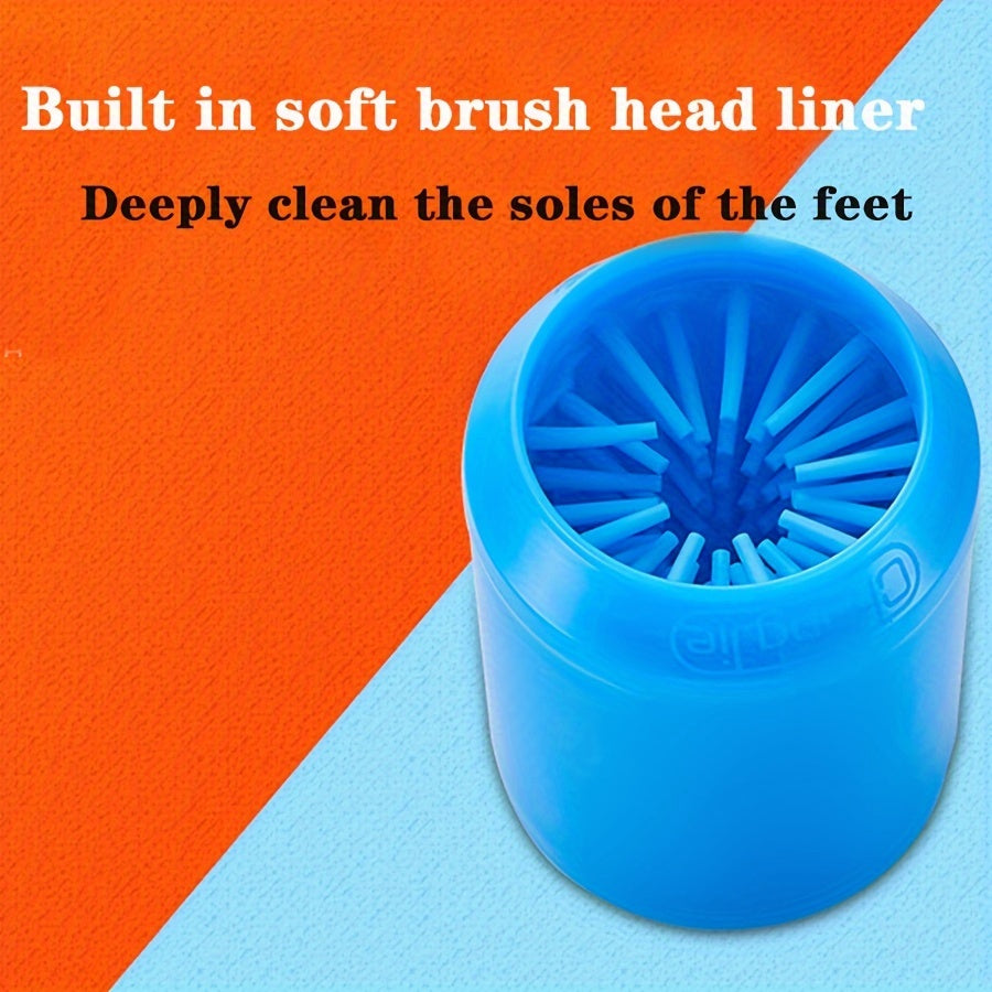 Blue & Yellow Automatic Pet Foot Washing Cup - Soft, Comfortable, and Durable Silicone for Easy Dog and Cat Paw Cleaning.