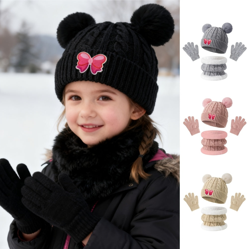 3pcs Kids Winter Set -Lined Hat, Scarf & Gloves