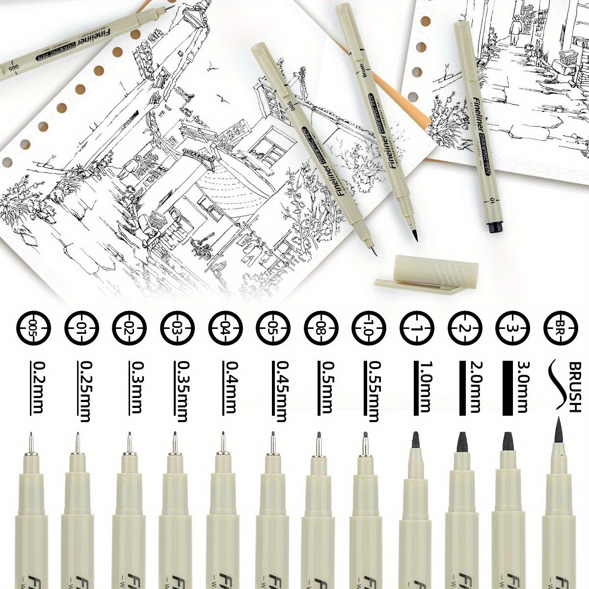 12pcs Fine Liner Waterproof Ink Pens Set - Black, Various Tip Sizes for Detailed Sketching, Journaling, Contouring & Cartoon Animation, Smooth Flowers & Precision Artwork