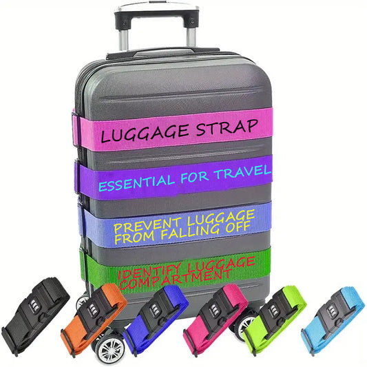 2-Pack Adjustable Luggage Straps with TSA Combination Lock, Push Lock Closure & Removable ID Window – Durable Nylon Anti-Theft Travel Accessories for Secure and Easy Luggage Identification, Sleek Strap Design