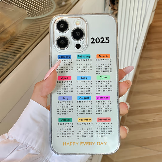 A 2025 Calendar Shockproof Transparent TPU Phone Case, Featuring a Minimalist Luxury Design That Is Dirt-Resistant And Durable, Compatible with Iphone 16/16 Plus/16 Pro/16 Pro Max, Iphone 15/15 Plus/15 Pro/15 Pro Max, Iphone