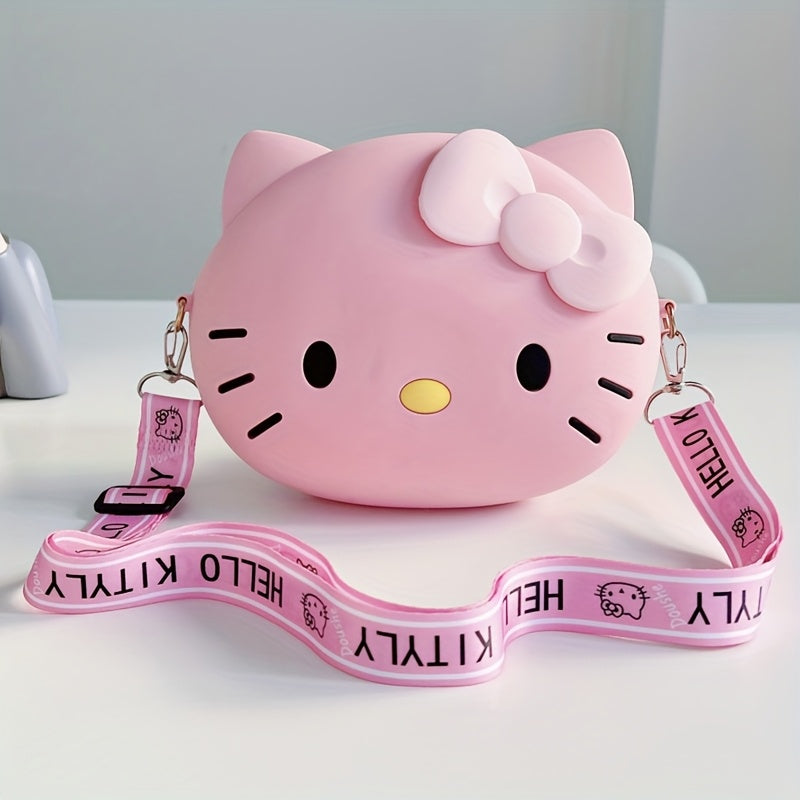 1pc Hello Kitty Bag] 1pc Hello Kitty Silicone Crossbody Bag. Cute Minimalist Lightweight Adjustable Strap0