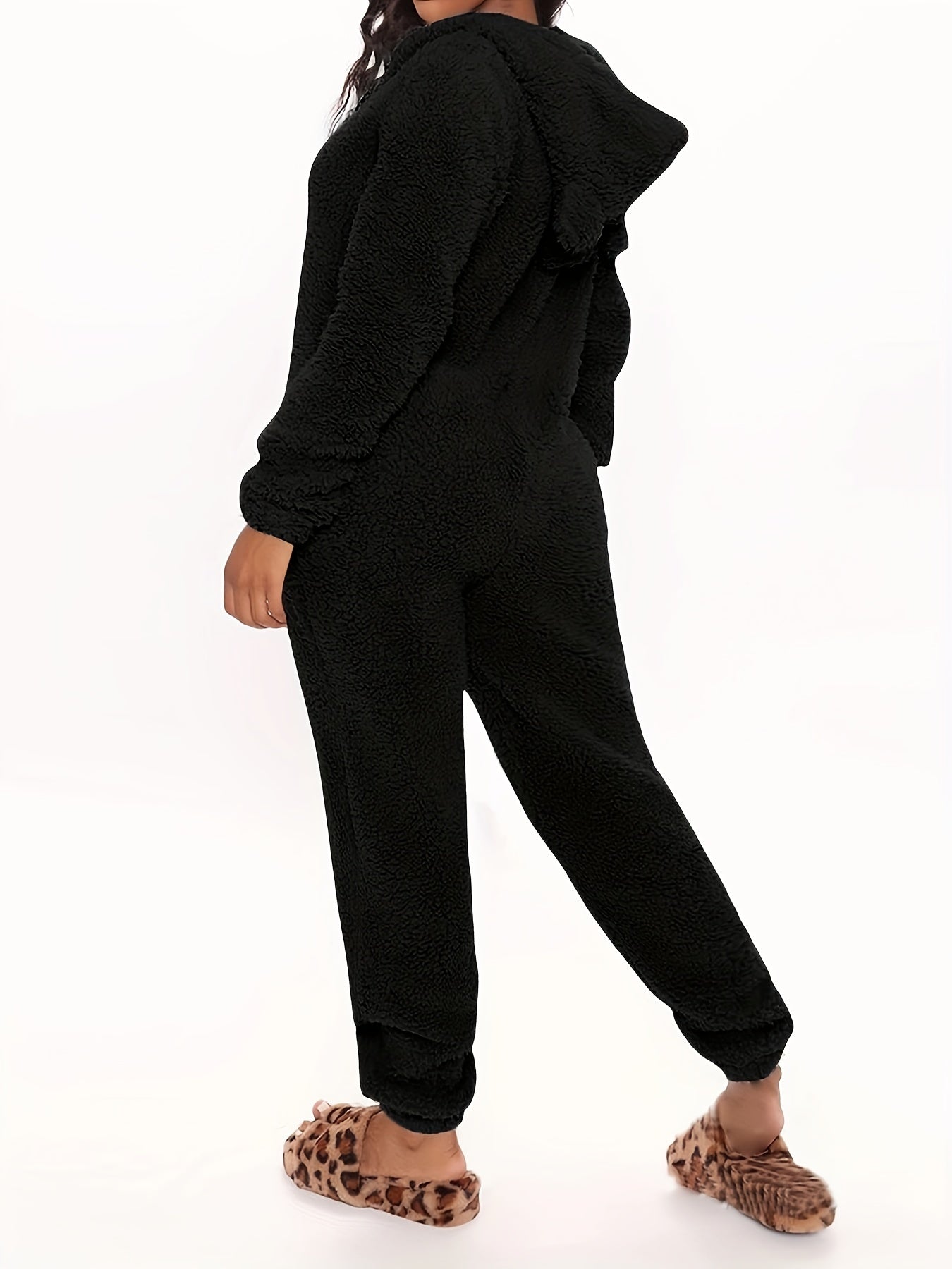 Women's Plush Fleece Pajama Jumpsuit - Hooded, Zip-Up, Easy-Care,