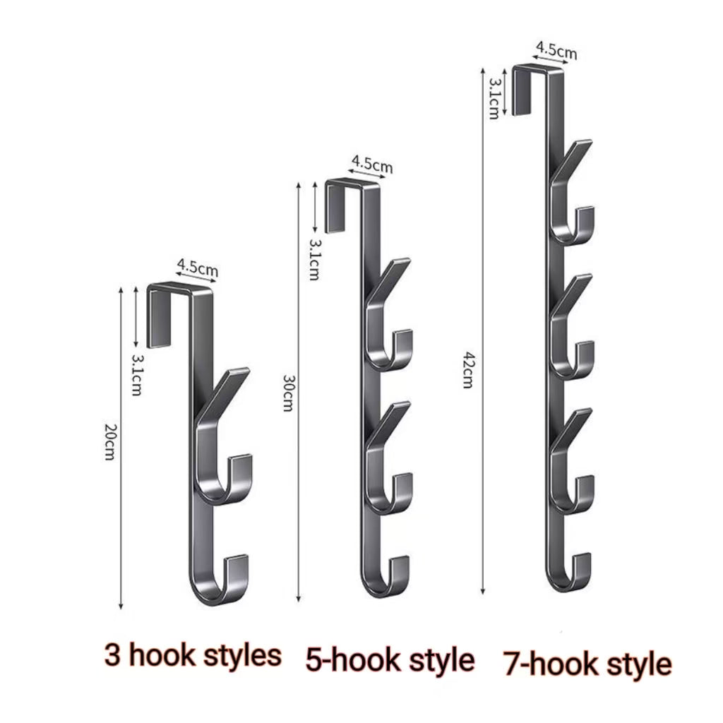 Stainless Steel Hooks Space-Saving Stainless Steel Over-the-Door Hooks.