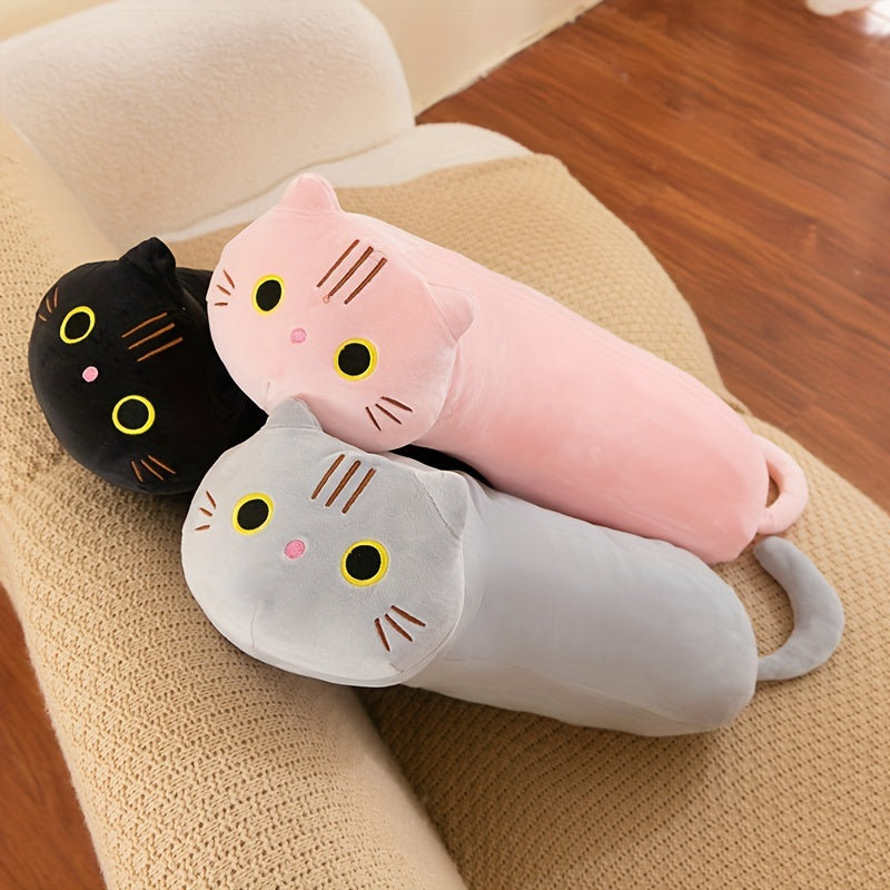Soft 4pcs Cat Family Plush Toy Set - Cozy Polyester Pillows in Bright Pink, Gray, Black Colors - Stuffed Animal Dolls for Youngsters