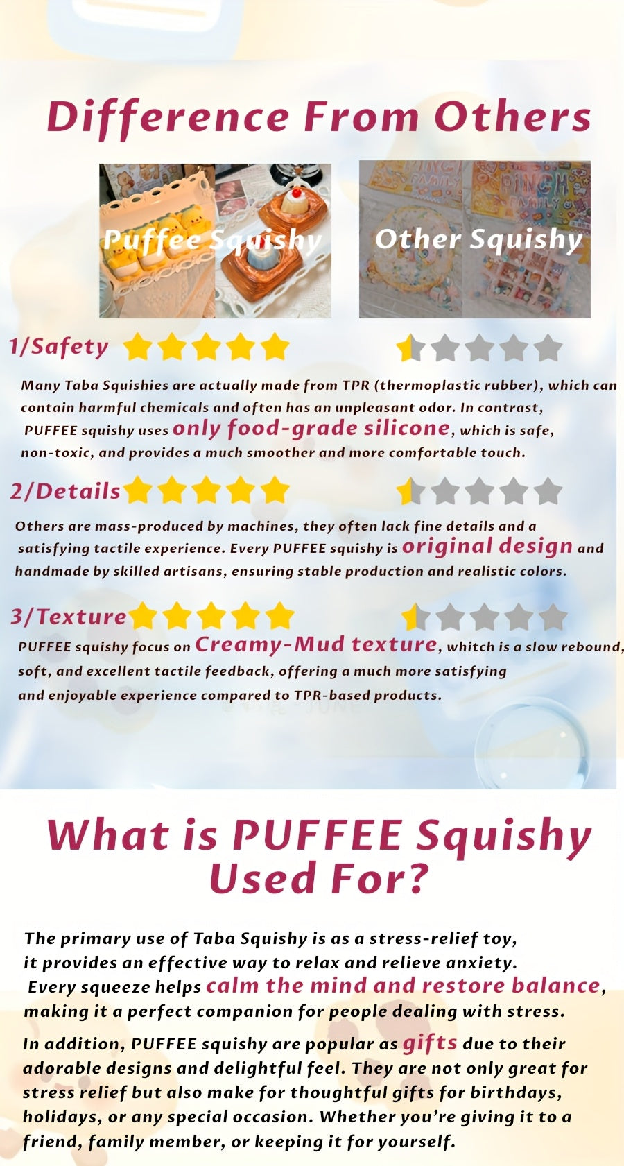 Butter Bear Squishy, Food-grade Silicone squishy, Stress Release Taba Squishy Toy, Creamy Soft Adhesive Toy, Happy Game Pinching Bear Toy, Suitable for Birthday Gift, Slow Rebound Rising