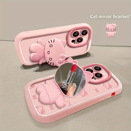 Sanrio Cartoon Phone Case with Mirror Stand, Compatible with Iphone 16/15/14/13/12/11/XS/XR/X Plus Pro Max Mini. TPU Soft Case, Cute And Simple Design, Trendy And Creative, Fully Protective.