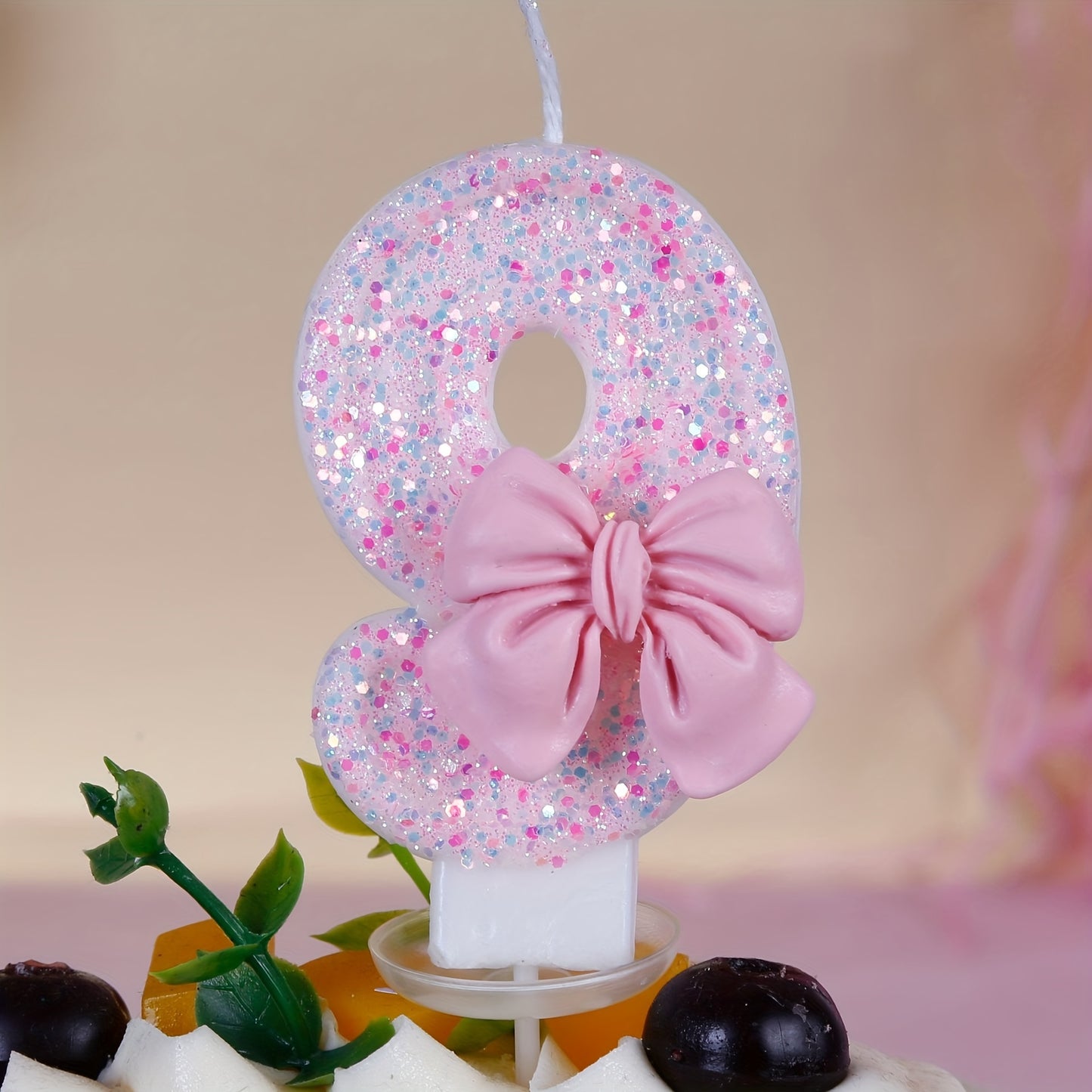 1pc, Pink Bow Number 0-9 Birthday Candle, Girl Powder Bow Birthday Cake Decoration, Baking Shop Supplies