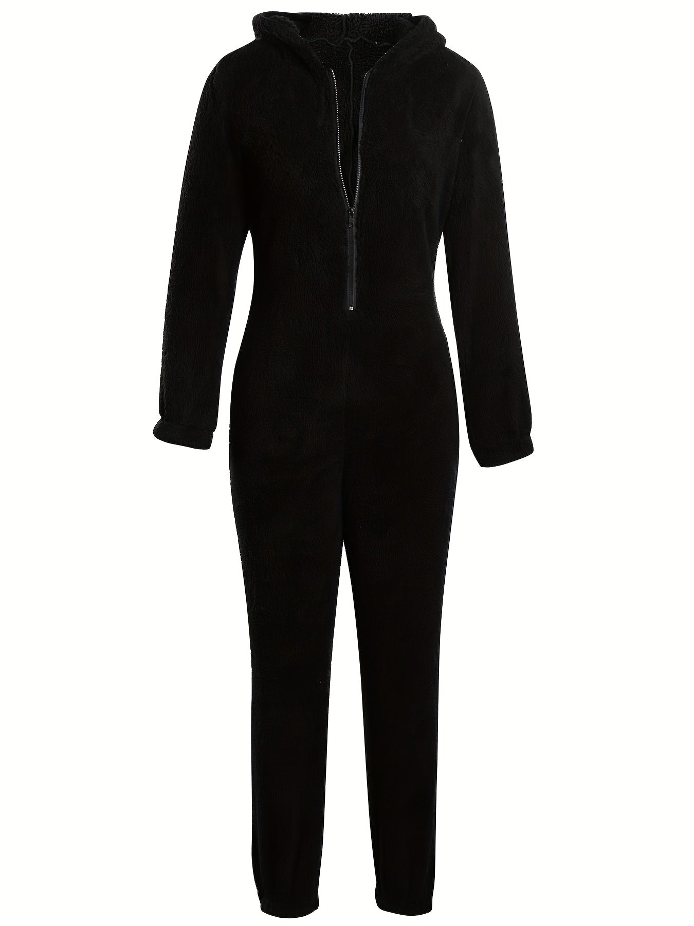 Women's Plush Fleece Pajama Jumpsuit - Hooded, Zip-Up, Easy-Care,