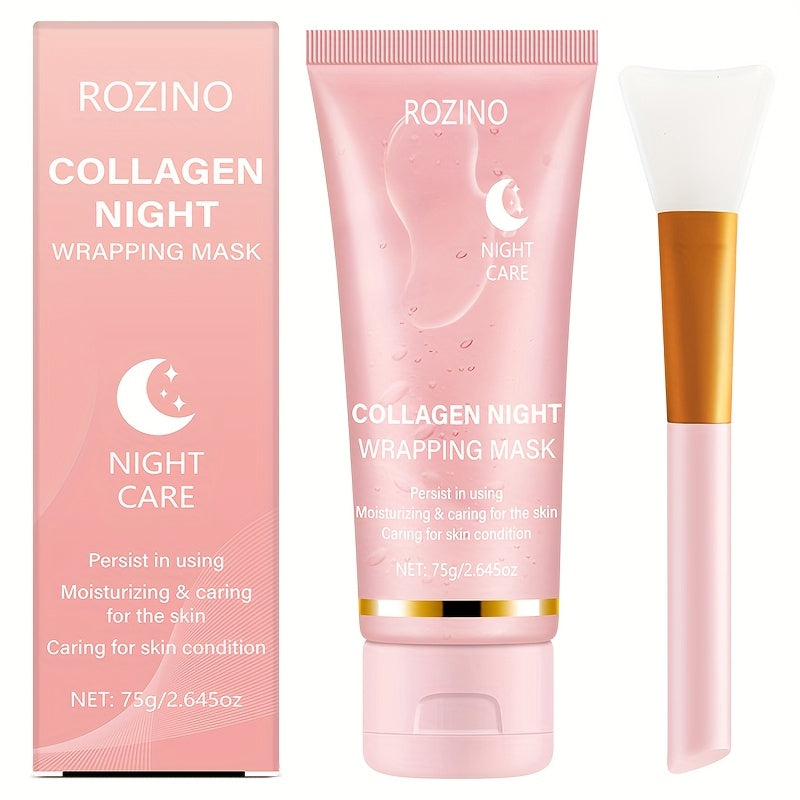 ROZINO Collagen Night Care Mask - Intensive Firming & Hydrating Sleep Mask with Aloe Vera, Vitamin C & E - Moisturizes & Smooths Skin, Anti-Dryness Design for All Skin Types, Mask for Nighttime Use