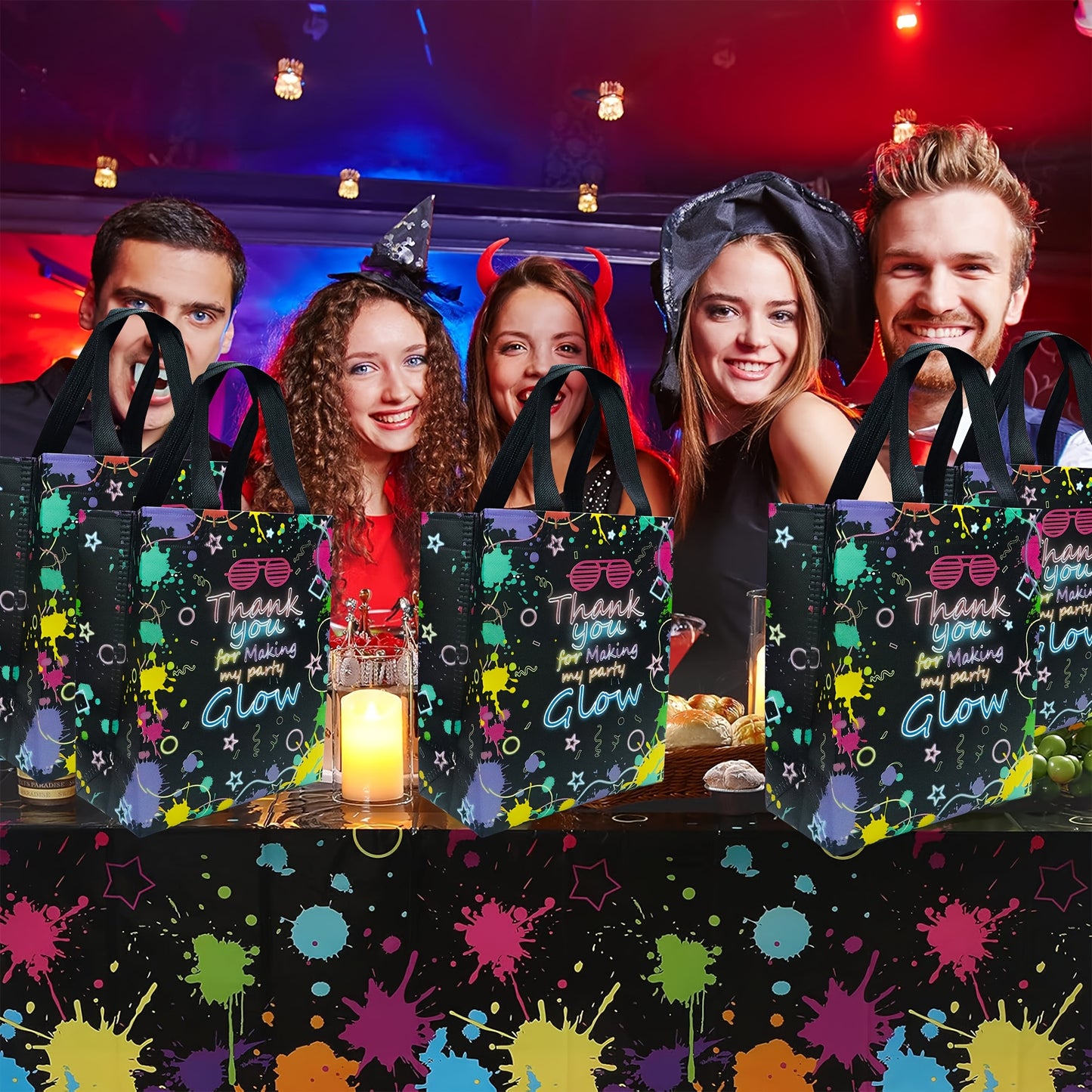 [Neon Glow Party Bags] 5/10/20/30pcs Neon Glow Party Favor Bags | Glow in Dark Party Supplies No Woven Neon Birthday Party Gift Bags | Best for Retro 80s 90s Birthday Halloween Party Decoration Supplies, Christmas, Thanksgivi