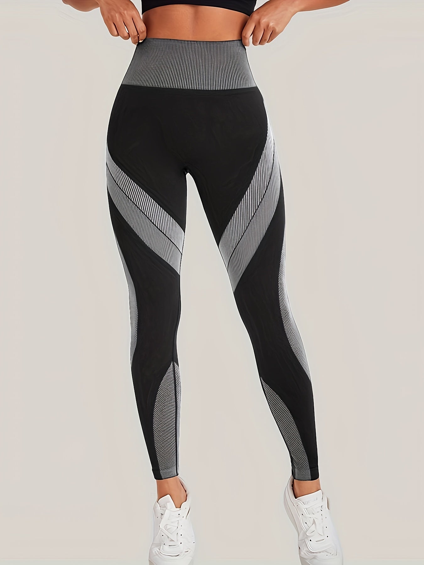 High Waist Seamless Yoga Pants with Color Stripes