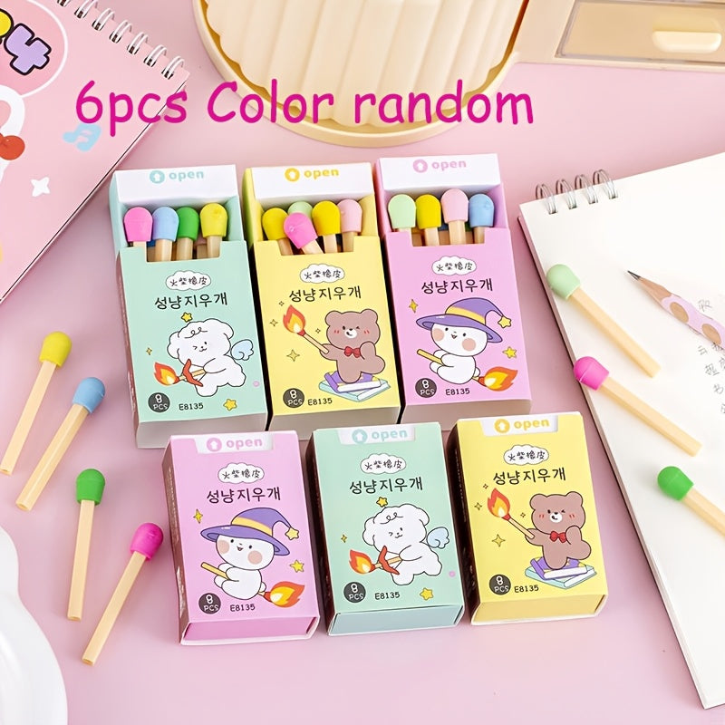 1 Box of 8 Fun Erasers - Creative Colorful Mini Matchstick Shaped Erasers, Holiday Gifts and Rewards, Boxed Eraser Set, Suitable for Christmas/New Year/Thanksgiving/Birthday/Family Gathering, Ideal for Adults over 14 Years Ol