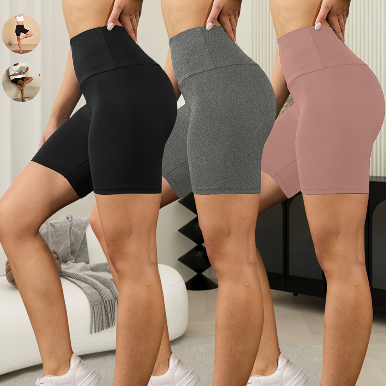 3-Pack High Waisted Biker Shorts for Women