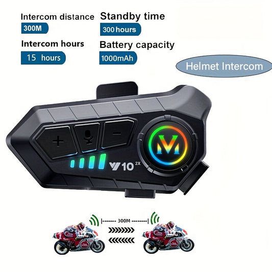 Wireless Motorcycle Helmet Intercom, 2-Rider 300M Range, Noise Reduction Earphone, Music Sharing, Call Control, Type-C Charging, 1000mAh Lithium Polymer Battery, Plastic Material, No Charger Included