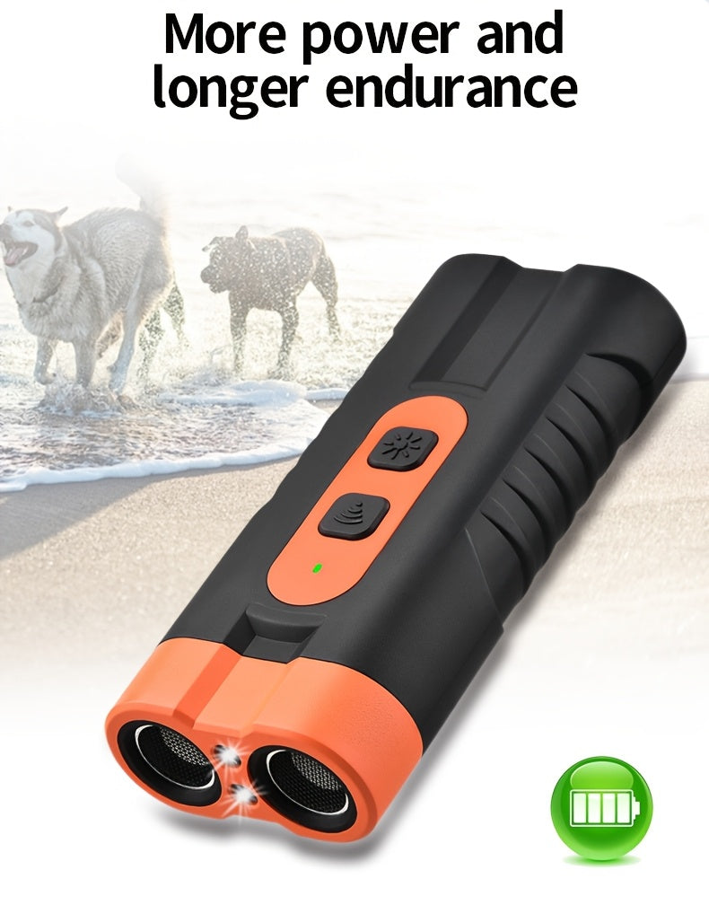 1pc PetSafePro USB Rechargeable Ultrasonic Dog Repellent, Dual-Core High-Power Bark Stopper with LED Flashlight, Portable Anti-Bite Device for Outdoor Use