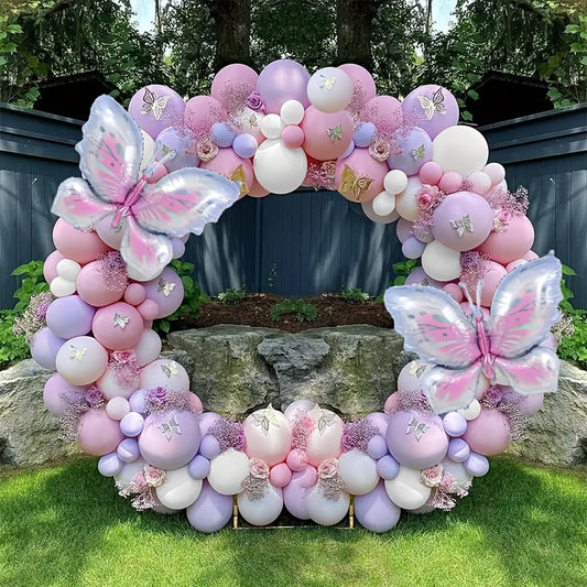 159pcs Blue Pink Butterfly Balloon Arch Set Purple and Pink Balloon Set Suitable for Wedding Engagement Decoration and Birthday Party Decoration Spring Outdoor Party Decoration