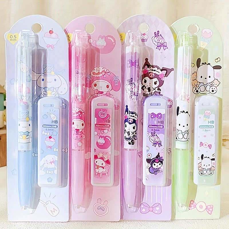 Sanrio Automatic Pencil with Lead Refill Set, Smooth Writing Erasable, Four Patterns Hello Kitty, Student Stationery Supplies, Back-to-School Gift