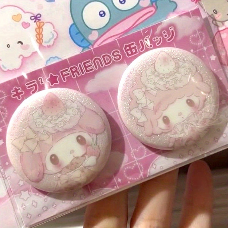 1 Sanrio badge, cute shiny pink Hello Kitty badge, charm melody badge decoration, practical clothes and schoolbag decoration, perfect birthday and holiday gifts