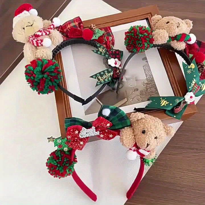 1pc Women'S Christmas Teddy Bear Bow Hairband