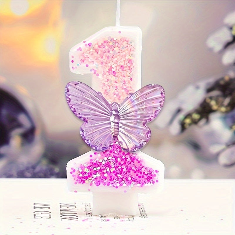 1pc Sparkling Pink Gradient Butterfly Birthday Candle - 8.0cm Cake Topper for Youngsters & Adults, Perfect for Graduations, Weddings, Housewarmings & More