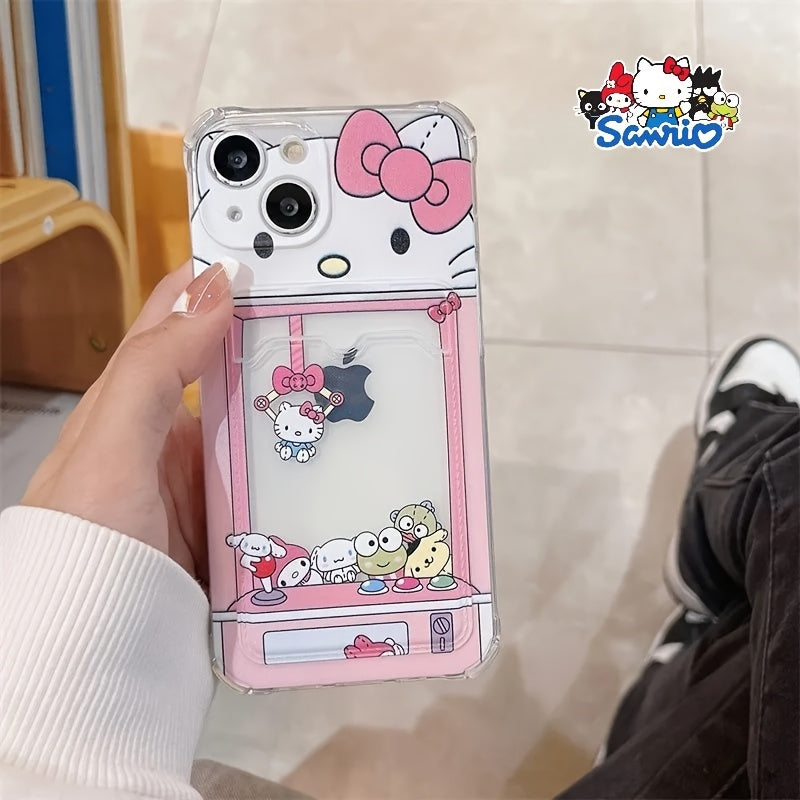 Sanrio Pink Hello Kitty Plush Cute Card Case, Shockproof and Drop-Proof for iPhone 16/16 Pro Max/15 Pro Max/14 Pro Max/14/XS MAX/XR Models - A Great Holiday Gift