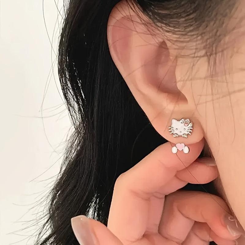 Sanrio Hello Kitty Women's Earrings - Cute Alloy Stud Earrings with Pink Bow & Accents, Lightweight Durable Jewelry for Parties, Gifts, Casual Attire